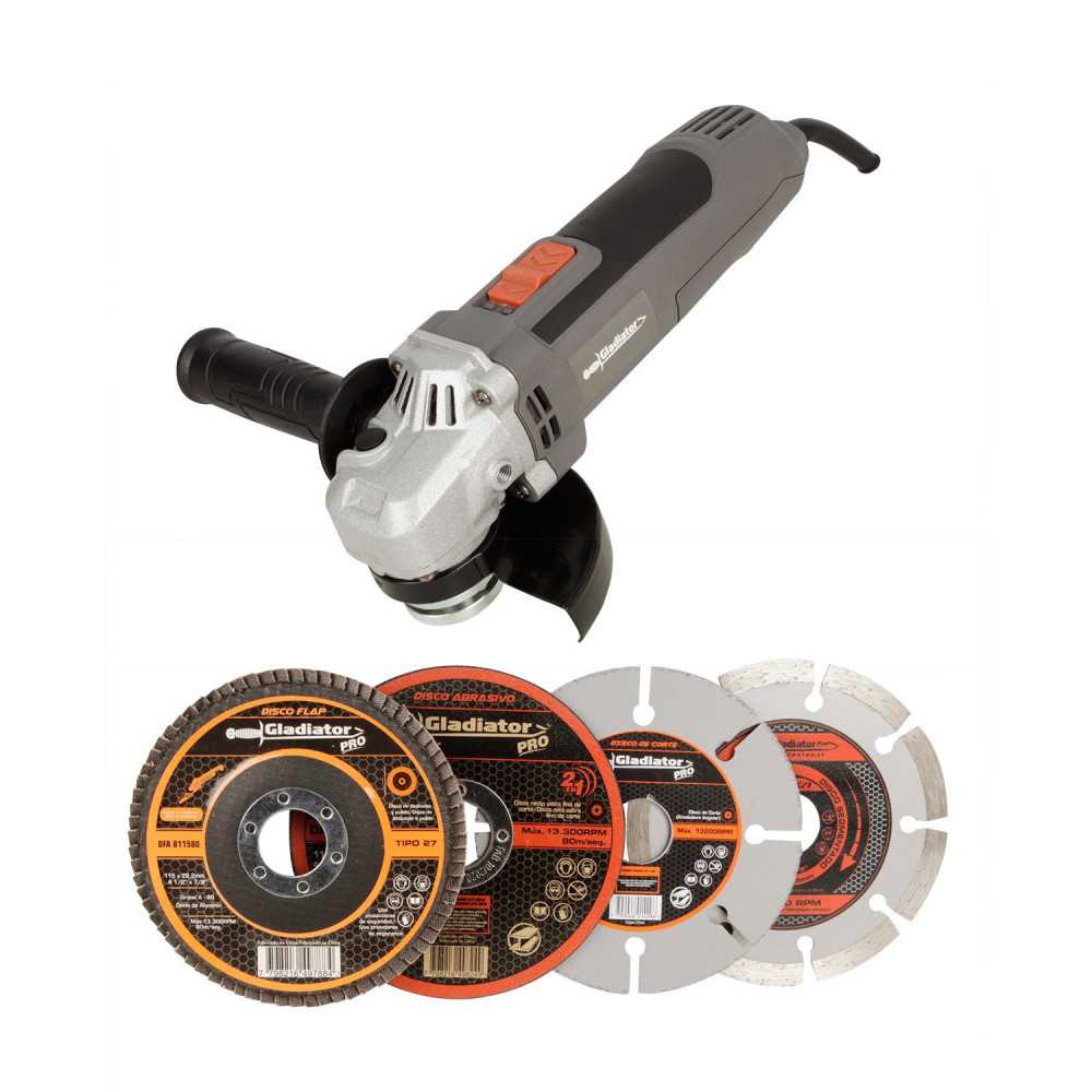 ESMERIL ANGULAR GLADIATOR MULTIFUNCION 700W 4 1/2 + 4 DISCOS