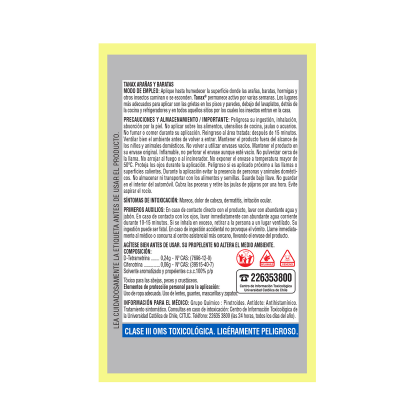 TANAX INSECTICIDA SPRAY ARAÑAS Y BARATAS 440CC