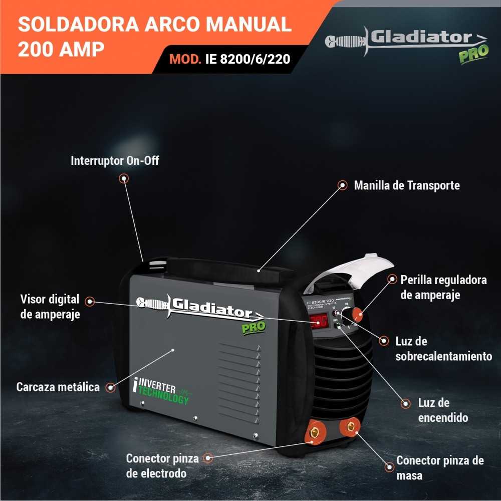 Soldadora Inverter M. Digital Gladiator IE 8200/6/220 200A