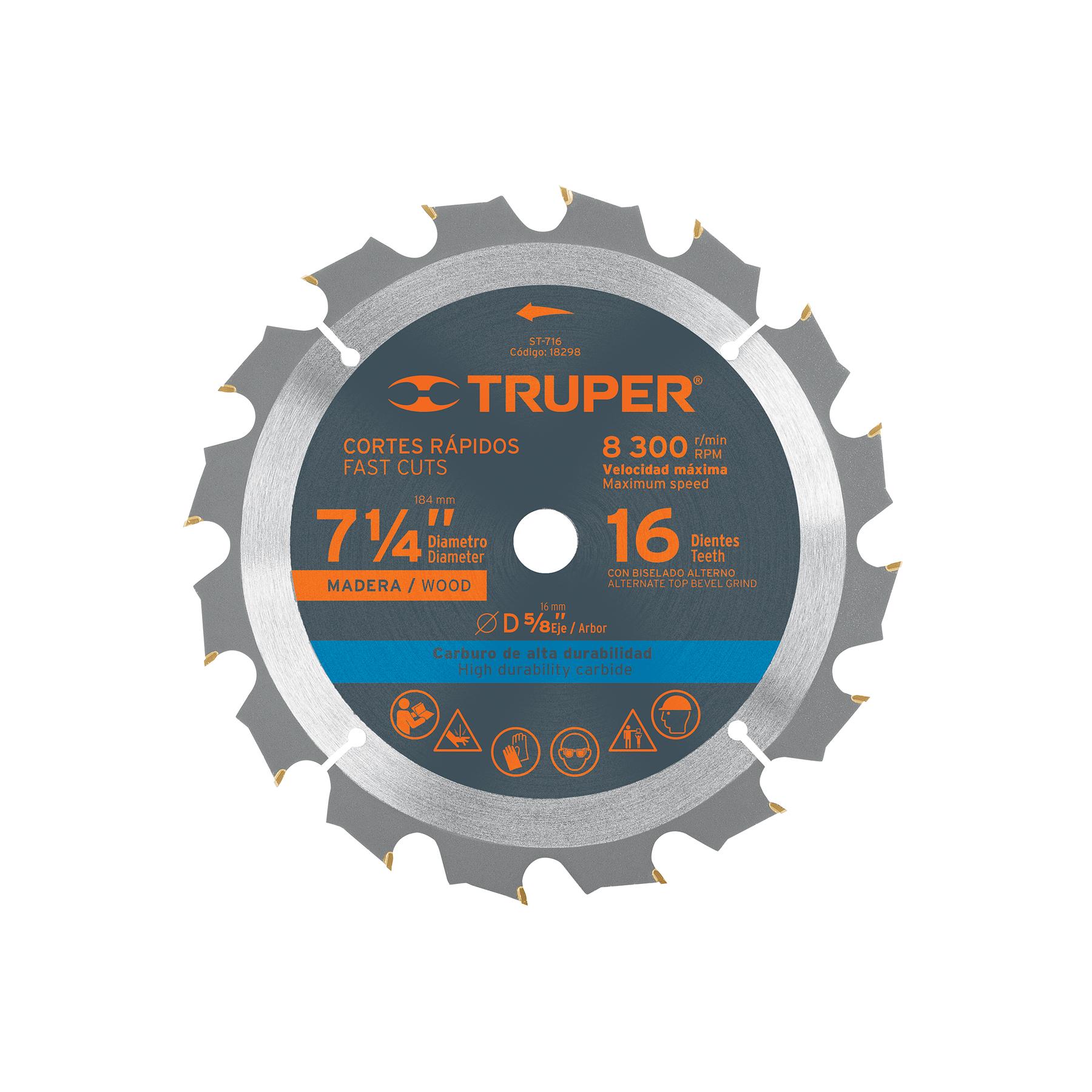 Disco Sierra Circular 7 1/4 Truper 16 Dtes Cod 18298
