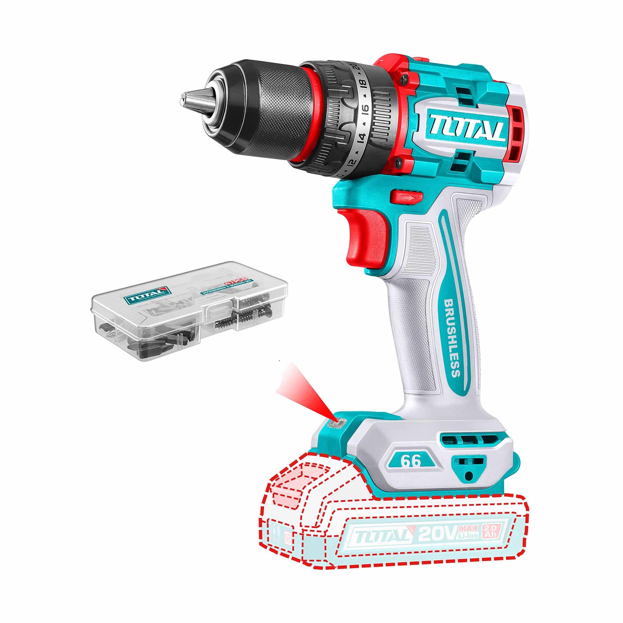 Combo Llave Impacto + Taladro Inalambrico + Puntas Total TCKLI20275-7