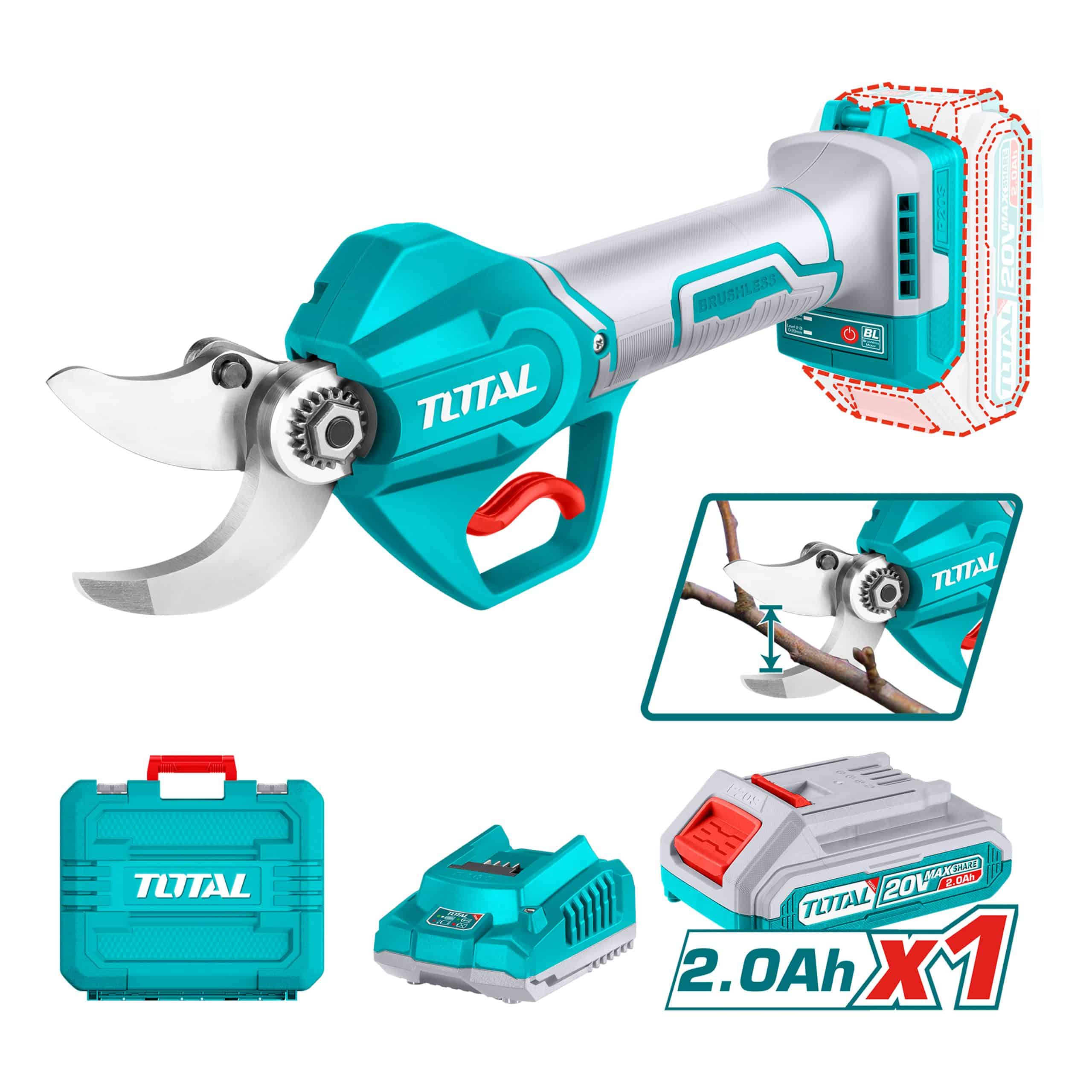 Tijera Podar Inalambrica Total 20V + Bateria Cargador TSSLI203083-7